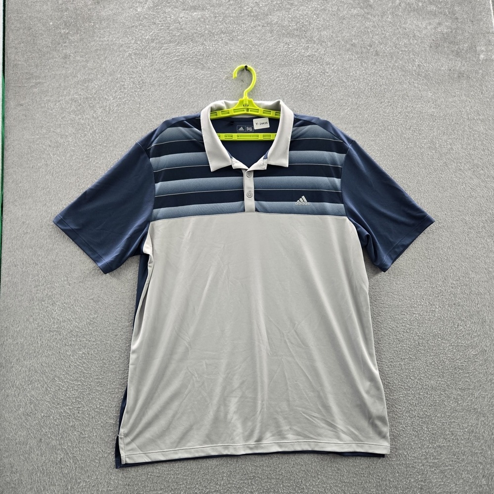 Adidas‎ Men Polo XL Navy Striped Golf Logo Short Sleeve